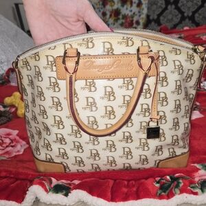 Dooney & Bourke Beige and Tan Logo Satchel